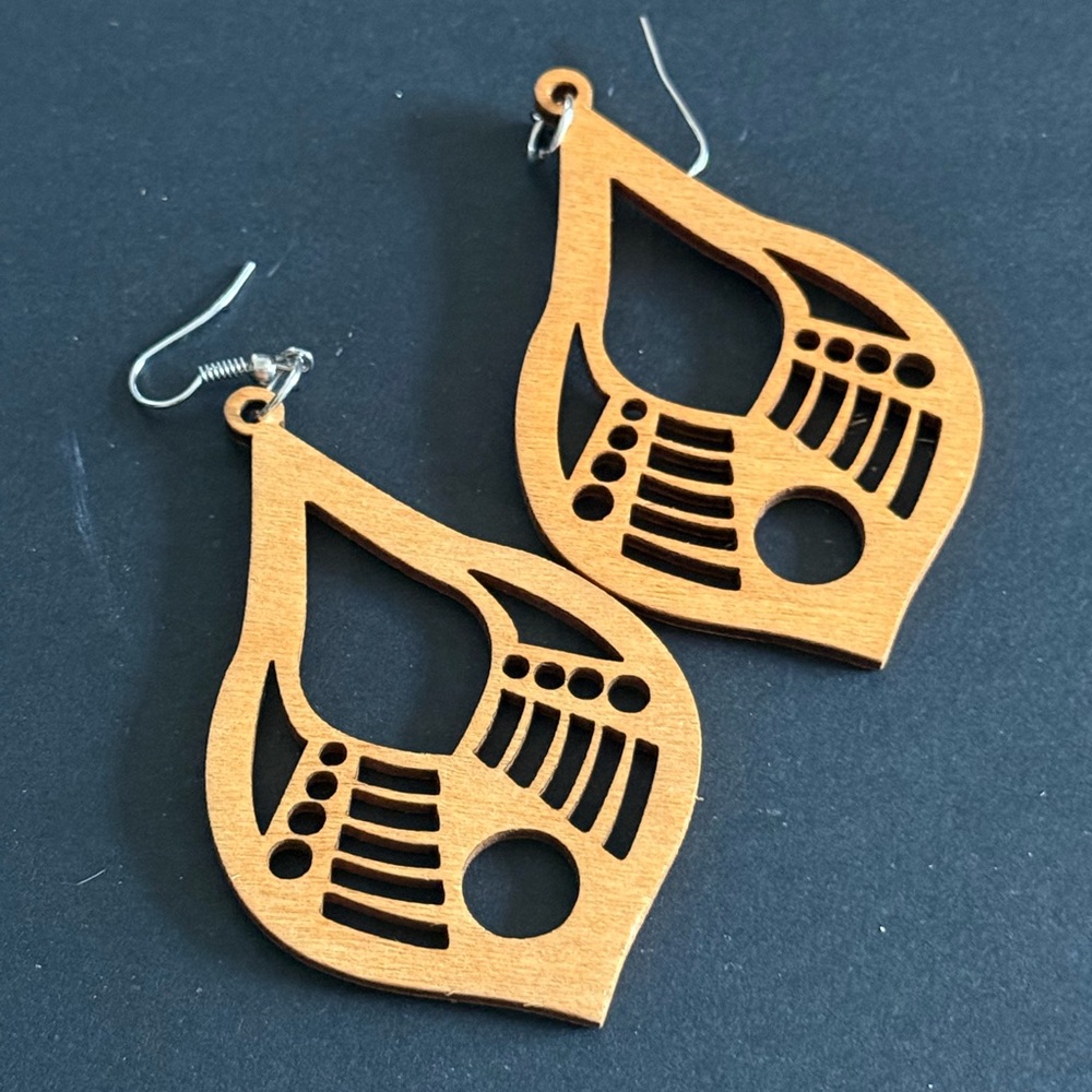 NEW Wooden Carved Teardrop Earrings